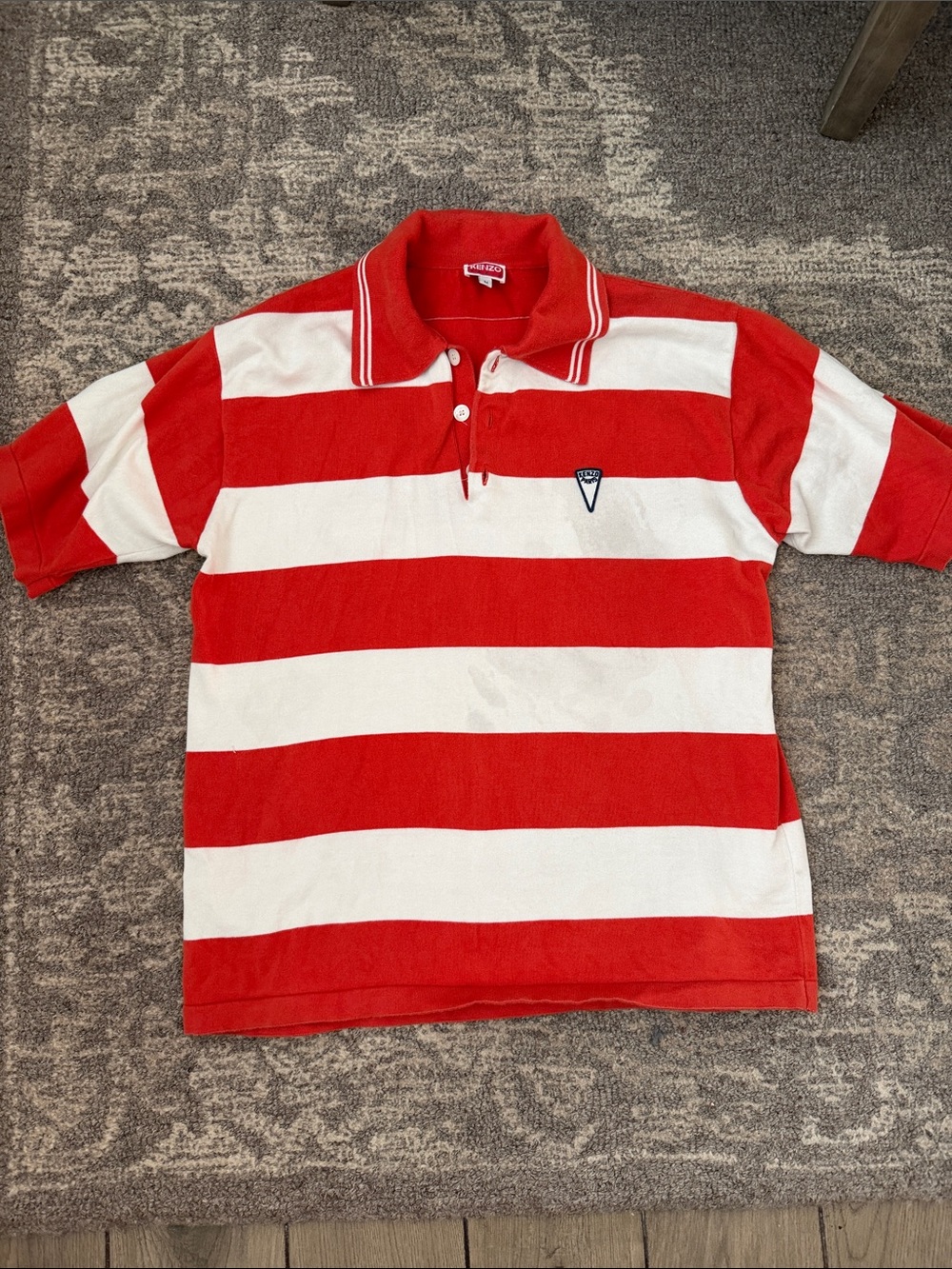Kenzo Red & White Bold Stripe Polo Shirt